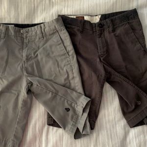 2 pairs Volcom gray and brown shorts size 26